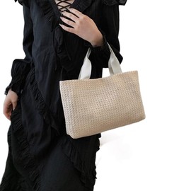 TQUXNGA Women Vintage Woven Straw Handbag Top Handle Elegant Beach Holiday Casual Large Capacity Fashion Shoulder Bag, beige