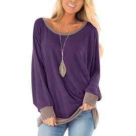 Fallorchid Womens Long Sleeve Tops Crew Neck Tunics Clothes Casual Color Block Sweatshirt Purple