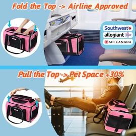 Petskd Top-Expandable Pet Carrier 18x13x9.5 Inches Southwest Allegiant Airline Approved, Soft-Sided Carrier for Small Cats and Dogs with Locking Safety Zippers and Anti-Scratch Mesh(Pink)