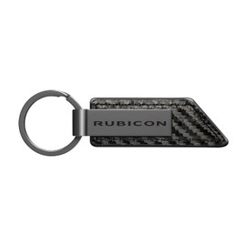 iPick Image Compatible with Jeep Rubicon Gunmetal Black Gray Metal Plate Carbon Fiber Texture Leather Key Chain
