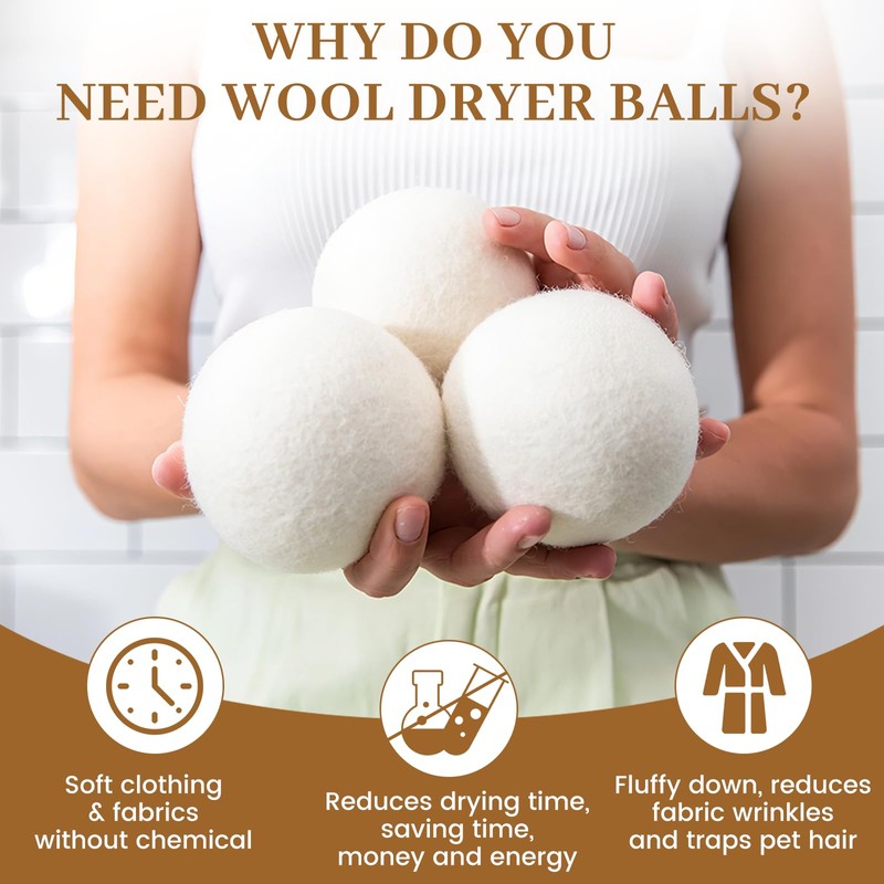 Wool Dryer Balls Handmade 3 Pack XL, Laundry Dryer Lint