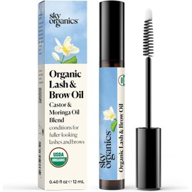 Sky Organics- - Aceite orgánico para pestañas y cejas y aplicador - Suero para pestañas - Aceite de ricino orgánico - Moringa, amla, vitamina
