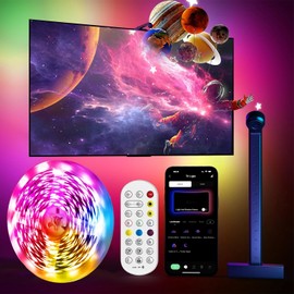 Tira Luces LED para TV con Cámara, Control por Voz y Aplicación, Músic Modo, Soporta 65-75 Pulgada TV, Trabaja con Android y iOS, TV Salandens Luz LED para Película, Juego y Entretenimiento Doméstico.