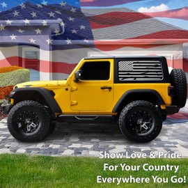 Bogar Tech Designs Precut Quarter Window American Flag Vinyl Decal Sticker Compatible with Jeep Wrangler JL 2 Door 2018-2025, Distressed Matte Black