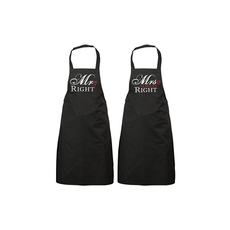 Couples Mr Right Mrs Always Right Black Apron Set Novelty