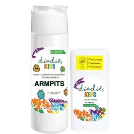 Diadié Kids Mix pack Natural deodorant bar and a Castile Liquid Body Odor Soap/Wash, For Armpits, feets, body odor protection, 5 Essential Oils, 8.81 oz, 2 Pack