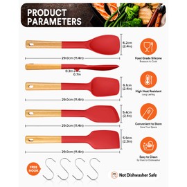 Silicone Spatula Spoon Set, Great for Mixing, Folding, Scraping, and Spreading, Sturdy BPA-Free Matte Silicone, Wooden Handle Rubber Spoonula for Nonstick Cookwares,4 Pack (RED)