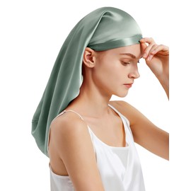 LilySilk Silk Sleep Cap 100% Mulberry Silk Long Silk Bonnet for Curly Hair, Night Cap for Sleeping, Silk Hair Wrap Avocado Green