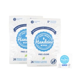 Handzies Natural Soap and Water Hand Wipes, Free & Clear, Individually Packaged Singles 24ct, 2Pack (48 Individually Packaged Wipes)
