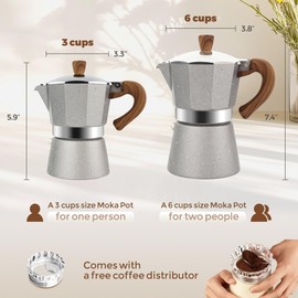 ShanSon Moka Pot Stovetop Espresso Maker 3 Cup 5 oz Italian Coffee Maker Manual Cuban Coffee Percolator Machine Italian Espresso Greca Coffee Maker for Cappuccino or Latte,Gray