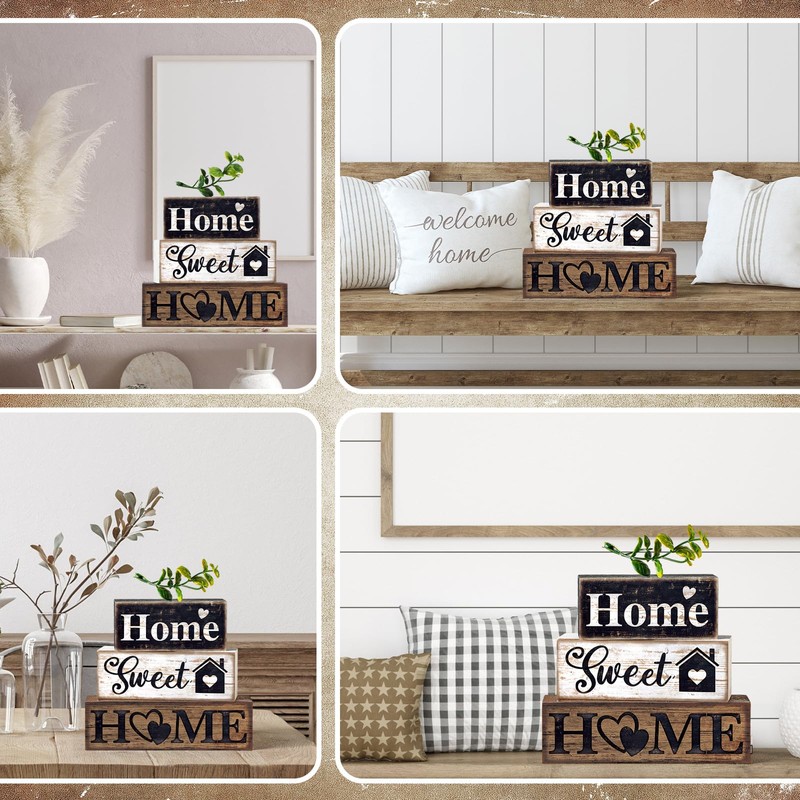 Moucuny 4 Pcs Farmhouse Wooden Tabletop Decor Farmhouse Tiered Tray