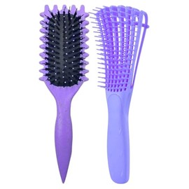 Dúo Cepillo y Peine Cabello Rizado Definicion Cabello Hair Style Desenredante Rizos Peine Rizado Peinado Rulos Paquete 2pz (Morado)