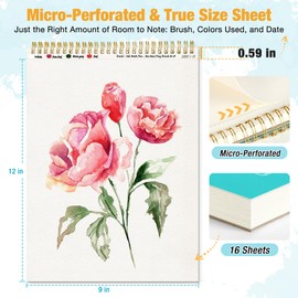 Creazic 9"x12" Watercolor Paper Pad, Spiral Bound with Tear Line, 16 Sheets (140lb/300g): Art and School Supplies- Water Color Paper for Adults Kids-Watercolors, Watercolor Sketches, and Art Works