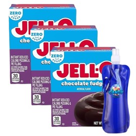 Instant Pudding & Pie Filling Mix,1.4 oz Box (Pack of 3) with Candy Freezer Collpasible Bottle (Zero Sugar Chocolate Fudge) - Bottle