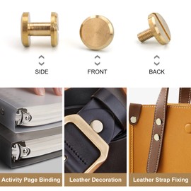 Leather Craft Rivets, 10 Sets Solid Brass Flat Leathercraft Studs DIY Screwback Cap Rivet for Leathercraft Belt Account Book Photo Album(5mm)