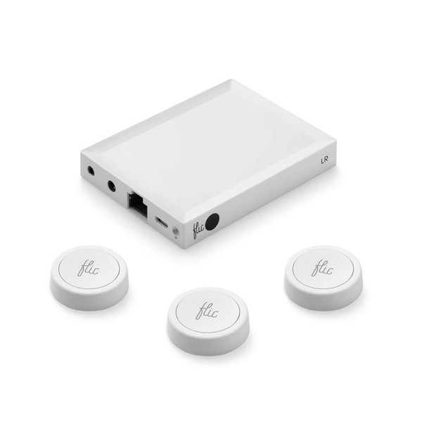 Flic 2 Smart button - Trigger Alexa & Apple HomeKit - Starter kit 3 x Flic 2 buttons + 1 x Flic Hub LR - Smart Home Control - Works with Hue, LIFX, IFTTT, IKEA Trådri, Sonos, Spotify and much more…