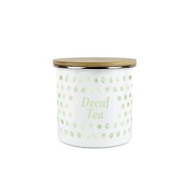 Purely Home Green Polka Dots Decaf Tea Storage Canister - Spotty Dotty Green And White Metal Enamel Medium Sized Food Storage Container