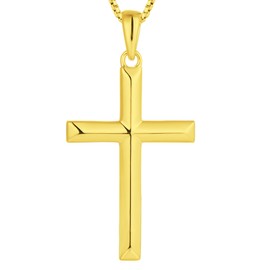 YL Cross Necklace for Women Sterling Silver Plain Cross Pendant Necklace 0.98'' Jewelry Gifts for Men-Gold, Metal, Cubic Zirconia