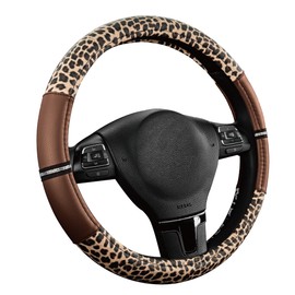 Road Comforts Leopard Steering Wheel Cover - Made with PVC Leather Cheetah Print - Anti-Slip, Universal Fit 14 1/2 inches to 15 inches - Brown