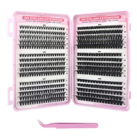 xiluuyou 580Pcs Individual Cluster Eyelashes Kit, D Curl DIY Lash Extensions with Tweezer, 30 40 50 60 80 100D Mixed Volume Cluster Lashes, 8-16mm Mixed Length for Home Self Application