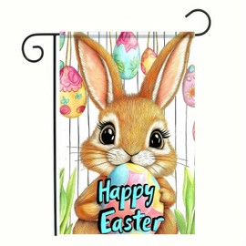 BlissYard Happy Easter Bunny Garden Flag 12x18 Double Sided Colorful Eggs Seasonal Decors for Spring Farmhouse Holiday Outside Outdoor Small Decor Yard Flag Banner