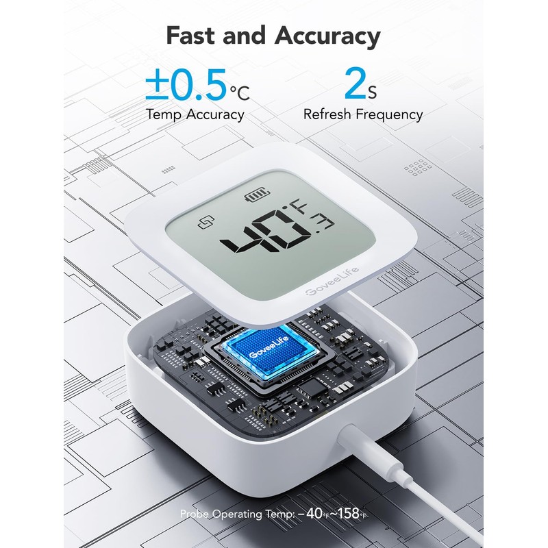 GoveeLife WiFi Refrigerator Thermometer with Custom Alarms – Wireless Digital