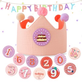 OKwhims Birthday Girl Crown,Birthday Hats for Kids with Hook and Loop Tape Closure Number Displays 0-9,Birthday Crown Kids Suitable for Birthday Parties,Birthday Hat for Girls