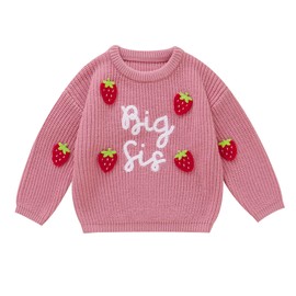 Winmany Big Sister Sweater for Girls Toddler Strawberry Pullover Chunky Fall Winter Knit Tops for 12 Months to 5 Years (US, Age, 2 Years, 3 Years, Pink)