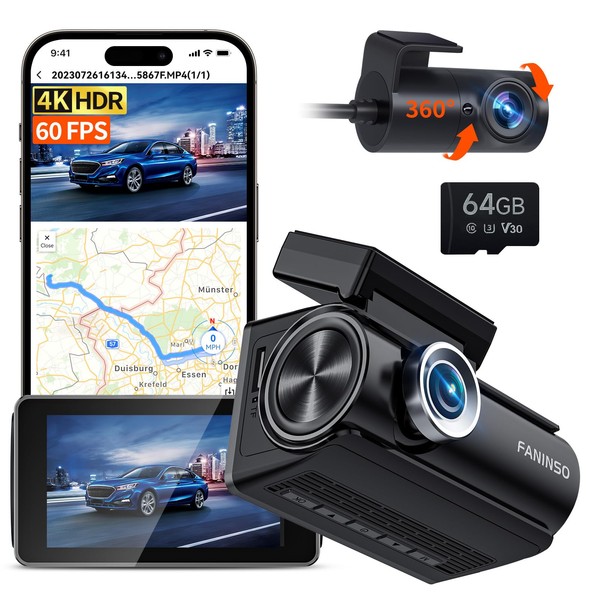Faninso 4k Dash Cam Front and Rear - 60 FPS