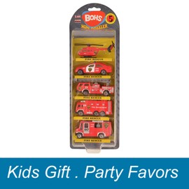 BOHS Fire Department Rescue Vehicles- Die-cast Mini Metal Miniature Car - Aerial Ladder Trucks, Rescue Helicopter, Water Tank Fire Engine,Patrol Car,Commander Center (5 pcs)