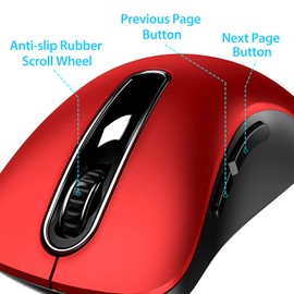 memzuoix 2.4G Wireless Mouse, 1200 DPI Mobile Optical Cordless Mouse with USB Receiver, Portable Computer Mice Wireless Mouse for Laptop, PC, Desktop, Macbook, 5 Buttons, Red