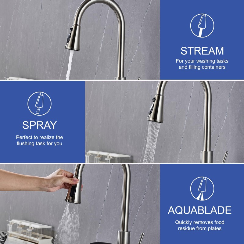 HAMOLER Kitchen Faucet with Glass Rinser Single Handle Pull Down