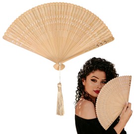 Ipetboom Bamboo Folding Fan - Women Vintage Handheld Portable Fan Lightweight Summer Accessory for Weddings Dance Festivals Birthday Anniversary Stage Show Home Decor - 12.52x7.09in