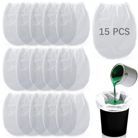 15 Pcs Paint Strainer Bags 5 Gallon, Bucket Paint Filters Strainer 5 Gal with Stretchable Elastic Top Opening paint Screen for 5 Gallon Bucket Nylon White Fine Mesh Bag for Gardening, Plant Protection