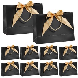 ZMDMAH Pack of 10 Large Gift Bags, 32 x 25 x 11 cm, Black Gift Wrapping, Gift Bags, Birthday Gift Bags, Gift Bag Large, Gift Bag Birthday Gift Bag
