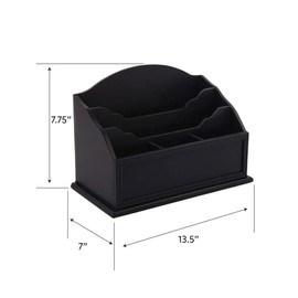 Designstyles Black Wooden Desktop Letter Holder – 5 Compartment Mail and Stationary Organizer – Premium Quality Wood Table Top Sorter for Pens, Pencils and More