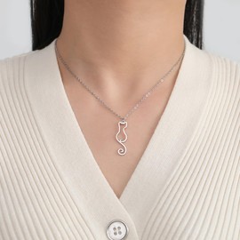 YIQPKUM Elegant Stainless Steel Cat Necklace Statement Pendant Jewellery for Women Animals Lovers Charms Party Birthday Gifts (Silver Plated)