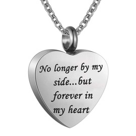Collar de cenizas de urna de cremación de corazón, no más a mi lado, pero para siempre en mi corazón, colgante conmemorativo de acero inoxidable impermeable