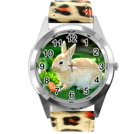 TAPORT Leopard Print Leather Round Quartz Watch for Rabbits Fans e2