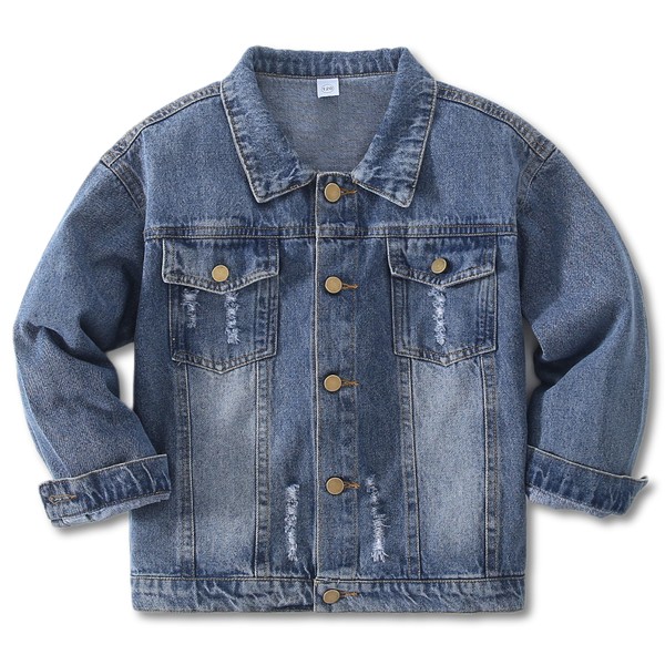 YJBQ Girls Jean Jackets kids Boys Classic Coats Basic Girl Denim Jacket Tops Children Casual Ripped Outerwear Outfit (Blue 7-8 Years)