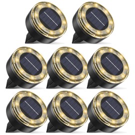 vighep Mini Outdoor Solar Lights，8 Pack Solar Garden Lights for Outside IP65 Waterproof, 8 LED Solar Disc Landscape Lighting for Garden Yard Driveway Walkway Poolside Deck Lawn Patio，Warm White