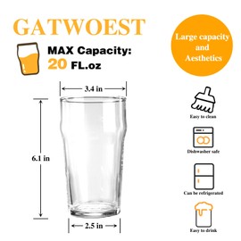 GATWOEST Beer Glasses Set of 6- Easy to Stack & Lead-Free, 20oz Classic British Pint Glasses Large Pub Craft Beer Glass for IPA,Pilsner,Clear Tall Beer Cups Great Beer Gifts for Men-Dishwasher Safe