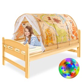 ANC POP ANC POP Bed Tent for Kids with LED Strip Lights Toddler Bed Tent Foldable Game House for Children Play Tents for Girls Boys Sleeping Canopy Playhouse (Yellow-Animal)