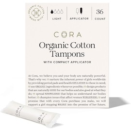 Cora Organic Cotton Tampons with BPA-Free Plastic Compact Applicator; Chlorine & Toxin Free - Light (36 Count)