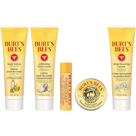 Burt's Bees Ideas de regalos para el día de la madre: set esencial para el día a día, 5 productos de tamaño de viaje, crema de limpieza profunda, báls