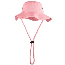 Wide Brim Hiking Fishing Safari Boonie Bucket Hats 100% Cotton UV Sun Protection for Men Women Outdoor Activities S/M Pink