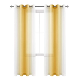 Hiasan Ombre - Cortinas transparentes para sala de estar - Cortinas de gasa de lino sintético con ojales, juego de 2 paneles, 132 x 213 cm de largo, degradado amarillo