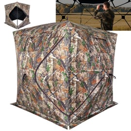Hunting Blind 270/360 Degree See Through Ground Blind,2/3 Person Pop Up Deer Blind with Carrying Bag,Portable Resilient Hunting Tent(360°)