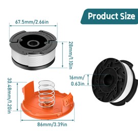 Trimmer Replacement Spool, Compatible with Black Decker AF-100 String Trimmers, 30ft 0.065" Strimmer Line for Black&Decker, Replacement Auto Feed Spool A6481 STC1820PC ST5530 (6 Spools+1 Cap+1 Spring)
