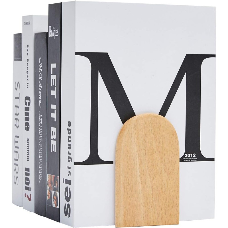2 Pack Book Ends Natural Bamboo Bookend Anti Slip Book